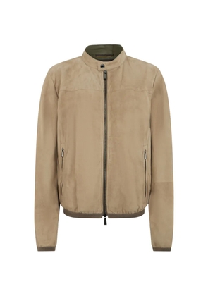 Moorer zip collar leather jacket - Neutrals