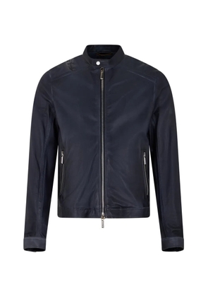 Moorer zip collar leather jacket - Blue