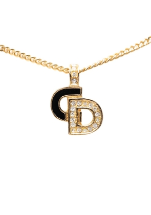 Christian Dior Pre-Owned 2010-2025 Gold Plated Rhinestone CD Pendant Necklace costume necklace