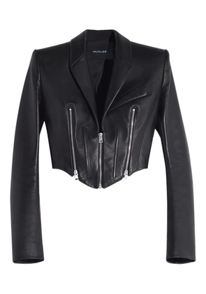 Mugler zip-detail cropped leather jacket - Black