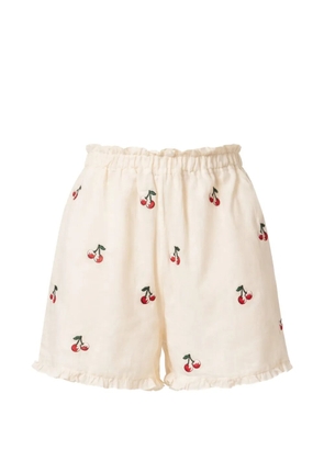 TWINSET ruffled cherry-embroidery mini shorts - Neutrals