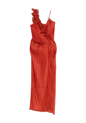 DAPHNE VALENTE Cyclon ruffled plissé maxi dress - Red
