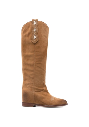 Via Roma 15 embroidery panel boots - Brown