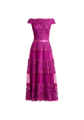 Tadashi Shoji floral-embroidered tiered midi dress - Pink