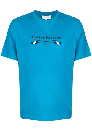 Maison Kitsuné logo-embroidered cotton T-shirt - Blue