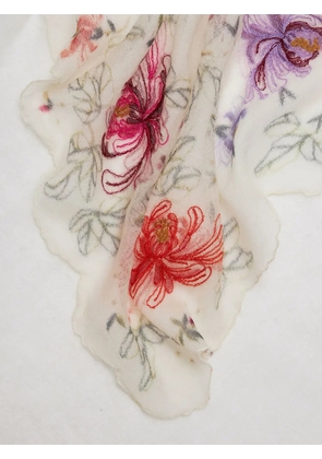 Faliero Sarti floral-embroidered scalloped scarf - White