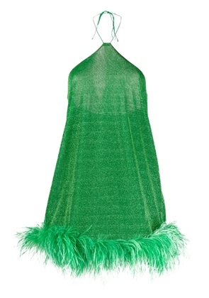 Oséree lurex-detail feather-trim dress - Green