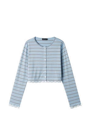 tout a coup striped lace-trim cardigan - Blue
