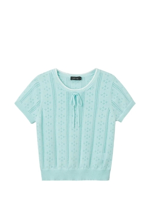 tout a coup tie neck openwork sweater - Blue