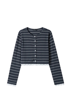tout a coup striped lace-trim cardigan - Blue