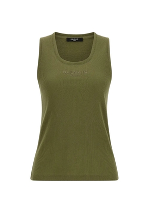Balmain ribbed logo-embroidery tank top - Green