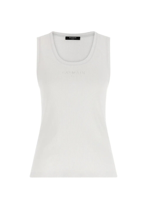 Balmain ribbed embroidery tank top - White