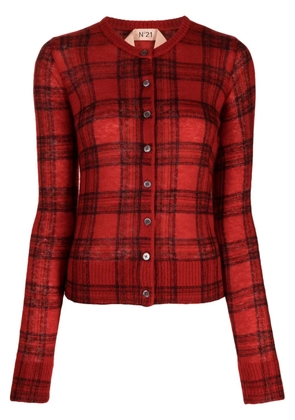 Nº21 check-print buttoned cardigan - Red