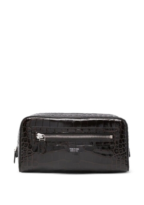 TOM FORD crocodile-embossed wash bag - Brown