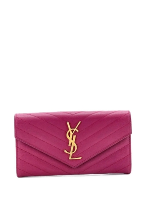 Saint Laurent Pre-Owned Classic Monogram Flap Wallet Matelasse Chevron Leather Large small wallets - Purple
