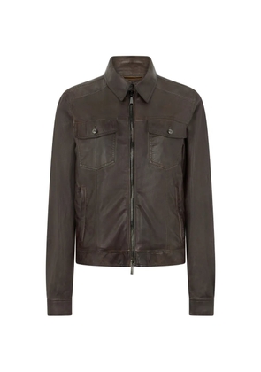 Moorer shirt collar flap pockets leather jacket - Brown