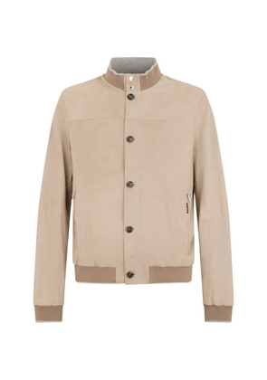 Moorer ribbed leather jacket - Neutrals