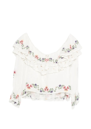 Rixo Maurine embroidered ruffled top - White