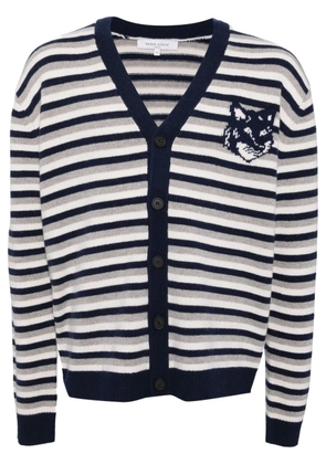 Maison Kitsuné Fox head intarsia striped cardigan - Blue