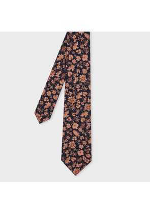 Paul Smith Navy 'Pencil Floral' Print Cotton Tie Blue
