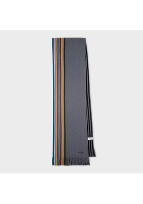 Paul Smith Grey 'Multistripe' Edge Merino Wool Scarf
