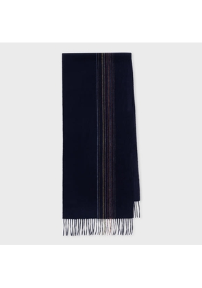 Paul Smith Navy Lambswool-Cashmere Offset Faded 'Signature Stripe' Scarf Blue
