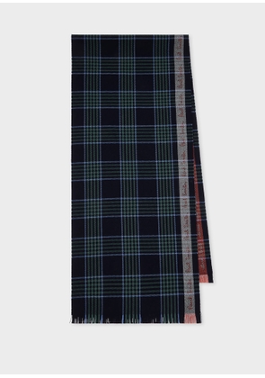 Paul Smith Navy Border Check Scarf Blue
