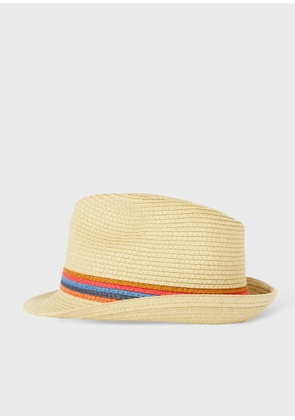 Paul Smith Beige 'Artist Stripe' Trim 'Trilby' Hat Brown