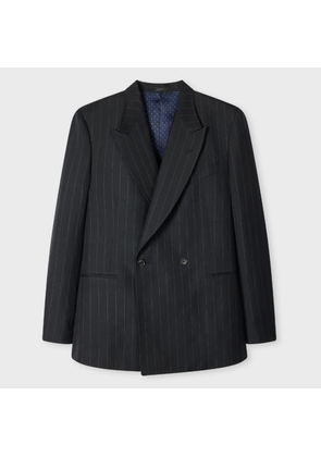 Paul Smith Black Wool-Linen Pinstripe Double-Breasted Blazer