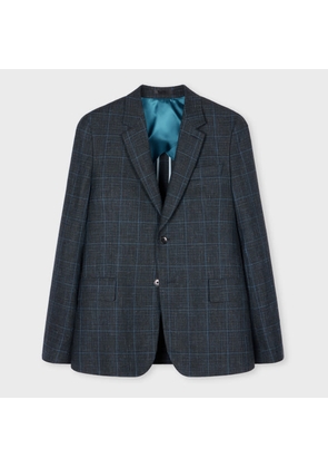 Paul Smith Tailored-Fit Navy Wool-Linen Check Blazer Blue