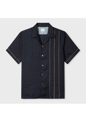 PS Paul Smith Casual-Fit Piece-Dyed Navy Shirt with Embroidery Blue