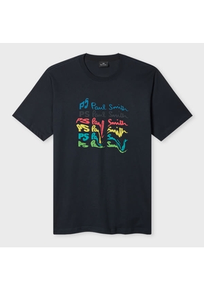 PS Paul Smith Navy Blue Organic Cotton 'Twisted Logo' T-Shirt