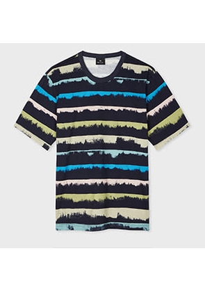 PS Paul Smith Dark Navy 'Drip Stripe' Cotton T-Shirt Blue