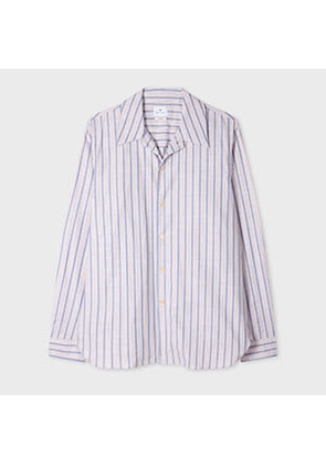 PS Paul Smith Tan and Blue Slub Stripe Cotton Shirt Brown
