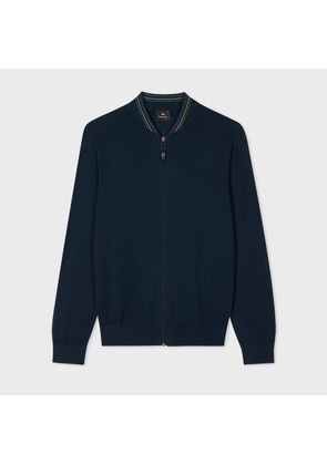 PS Paul Smith Navy Blue Cotton-Blend Zip-Through Cardigan