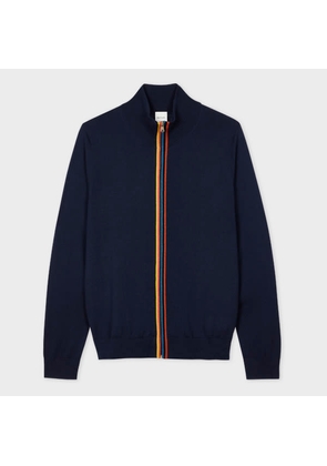 Paul Smith Navy 'Artist Stripe' Zip-Through Merino Wool Cardigan Blue
