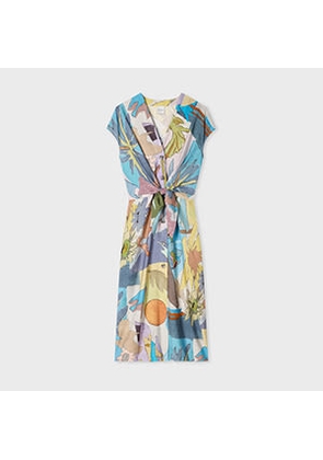 Paul Smith Women's Tie Front Pastel 'River Collage' Midi Dress Blue