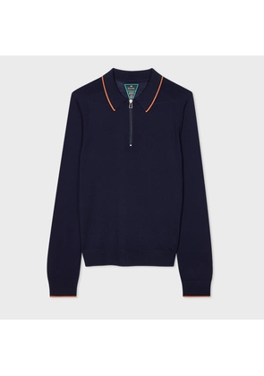 PS Paul Smith Navy Blue Merino Wool Zip Polo Shirt