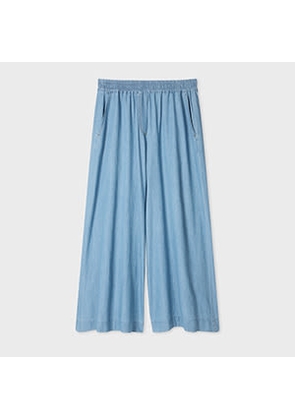 PS Paul Smith Women's Chambray Wide-Leg Cropped Trousers Blue