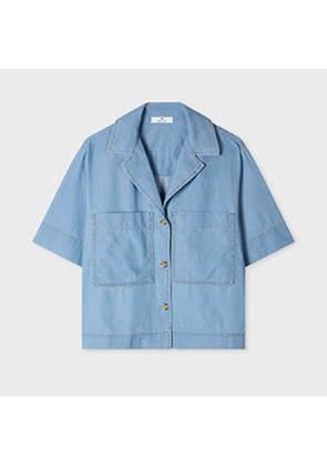 PS Paul Smith Women's Chambray Patch-Pocket Short Sleeve Shirt Blue