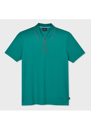 PS Paul Smith Teal Zip Neck Stretch-Cotton Polo Shirt Green