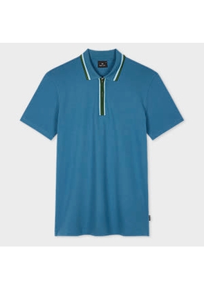 PS Paul Smith Blue Zip-Neck Polo Shirt With Contrast Tipping