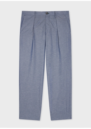 PS Paul Smith Light Blue Slub Cotton-Blend Pleated Trousers