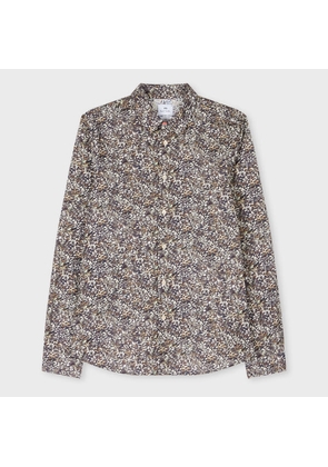PS Paul Smith Tailored-Fit Khaki 'Textured Floral' Print Shirt Brown