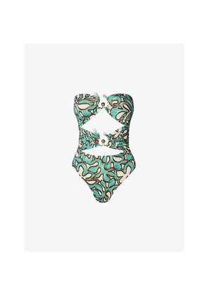 Womens Malina Erioa Graphic-Print Cut-Out Stretch-Woven Swimsuit