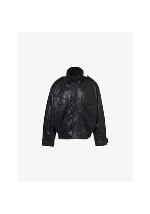 Womens The Couture Club Funnel-Neck Faux-Leather Bomber Jacket