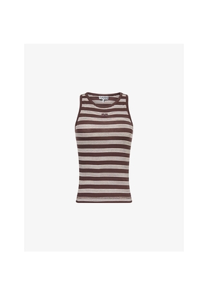 Womens Ganni Striped Cotton-Rib Tank Top