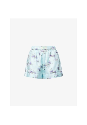 Womens Ganni Floral-Print Elasticated-Waist Silk Shorts