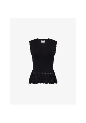 Womens Ganni Crochet-Trim Cotton-Rib Vest