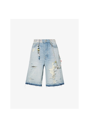 Mens Nahmias Venice De-Stressed Cotton Denim Shorts